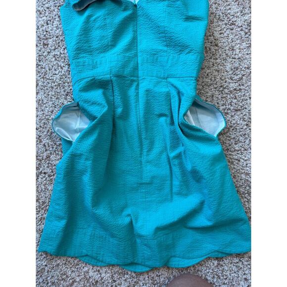 Lauren James Seersucker teal/Lagoon dress, size XS, scalloped hem, halter top - Picture 7 of 9